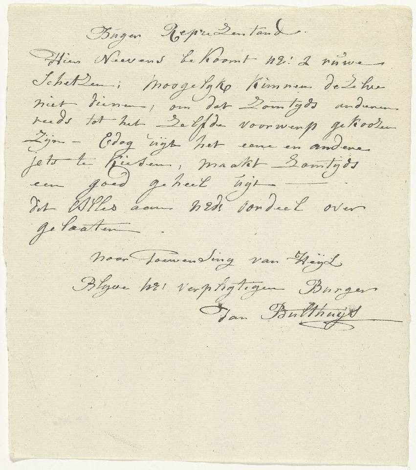 A handwritten letter by Jan Bulthuis offering two sketches, 1795 (Rijksmuseum) (illustrative demo image, not the contributor's own)